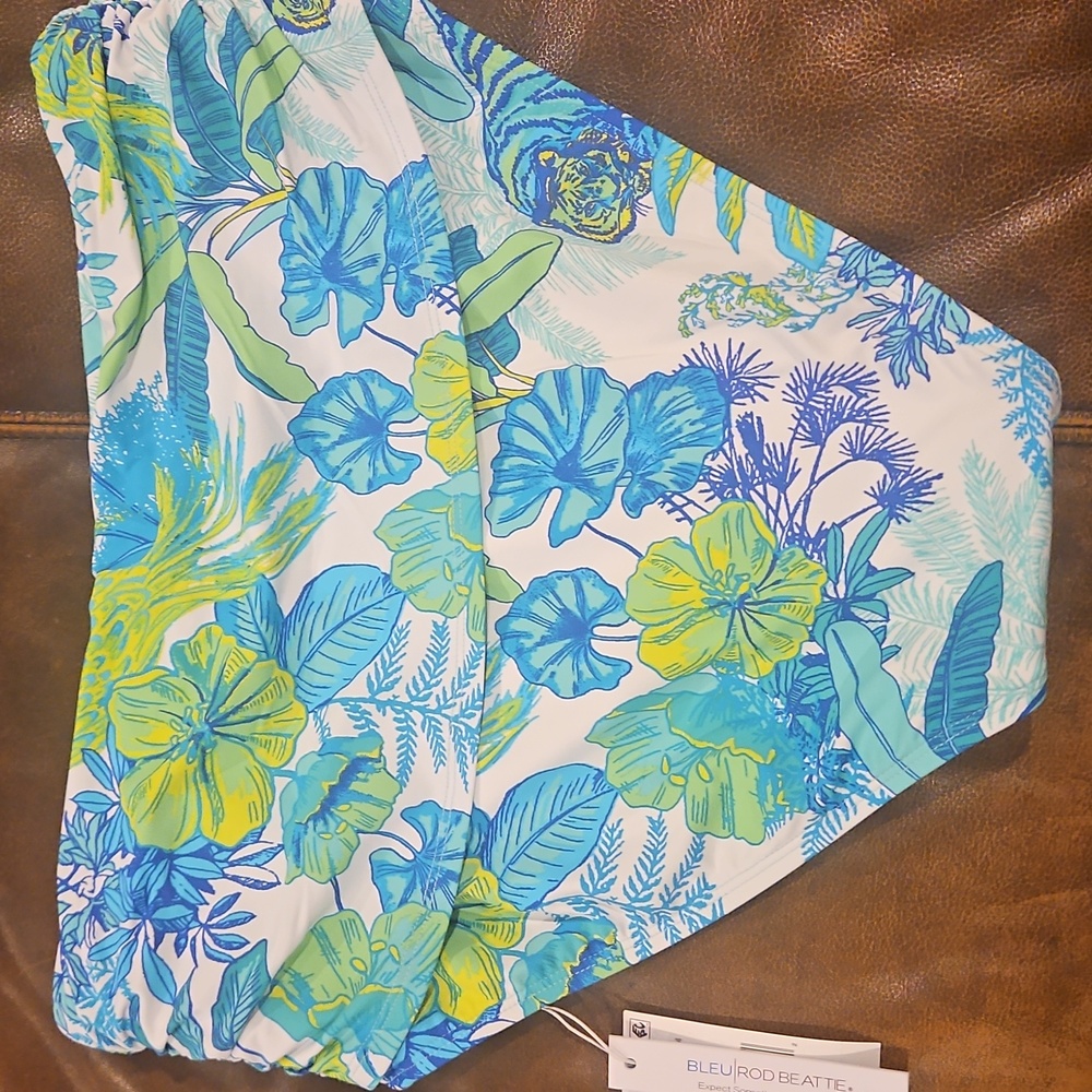 Bleu Rod Beattie High Waist Sarong Bikini Bottom: Blue/Green Tropical: Size- 12 - Picture 9 of 13